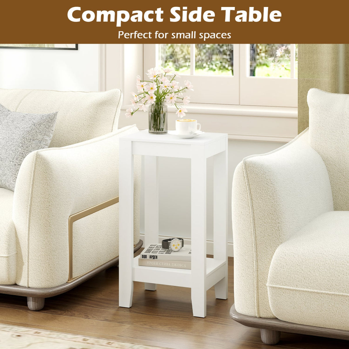 2-Tier Nightstand End Side Wooden Legs Table for Bedroom-White-End & Side Tables-DECOROLALA