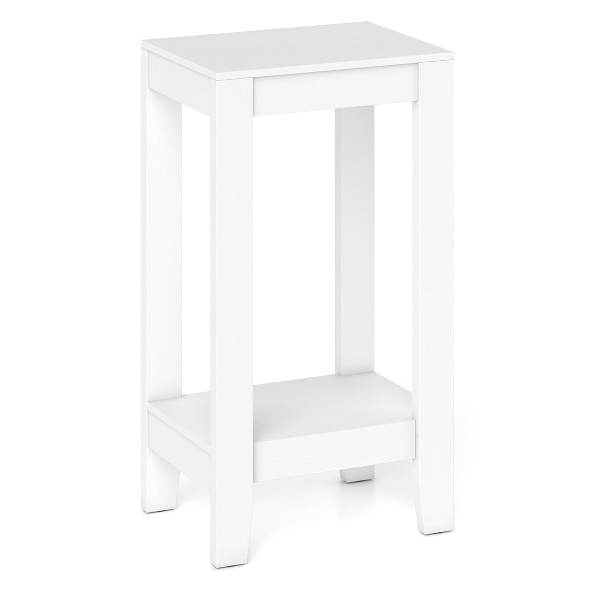 2-Tier Nightstand End Side Wooden Legs Table for Bedroom-White-End & Side Tables-DECOROLALA