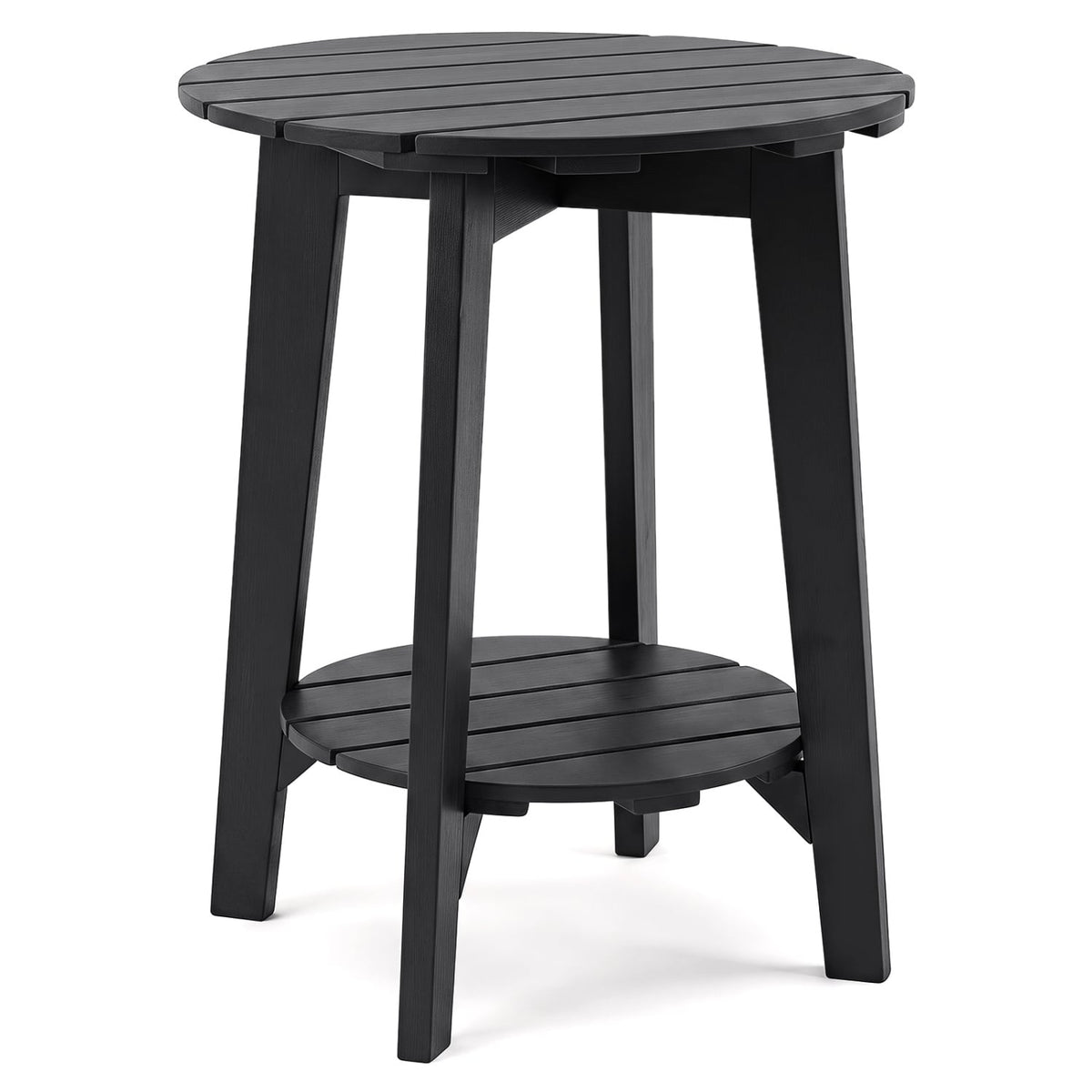 2-Tier Outdoor Eucalyptus Wood Side Table with Slatted Tabletop and Storage Shelf for Backyard-Black-Patio Coffee Tables-DECOROLALA