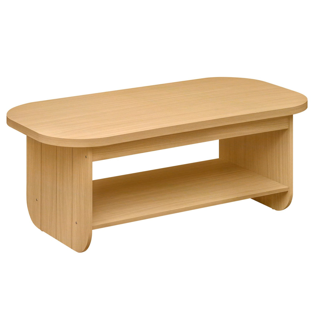 2-Tier Oval Coffee Table for Living Room Mid Century Center Table with Bottom Storage Shelf-Natural-Coffee Tables-DECOROLALA