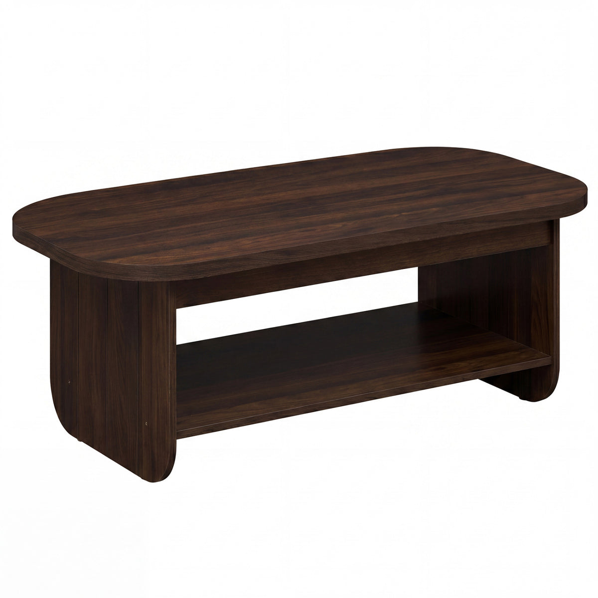 2-Tier Oval Coffee Table for Living Room Mid Century Center Table with Bottom Storage Shelf-Walnut-Coffee Tables-DECOROLALA