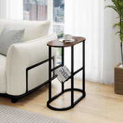 2-Tier Oval Narrow Bedside End Table-Rustic Brown-End & Side Tables-DECOROLALA