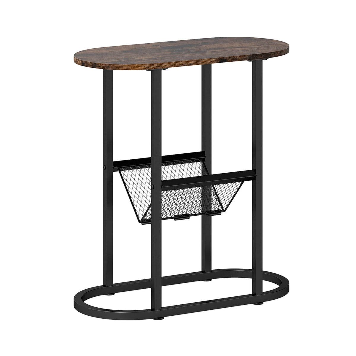 2-Tier Oval Narrow Bedside End Table-Rustic Brown-End & Side Tables-DECOROLALA
