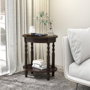 2-Tier Oval Side Table with Storage Shelf and Solid Wood Legs-Espresso-End & Side Tables-DECOROLALA