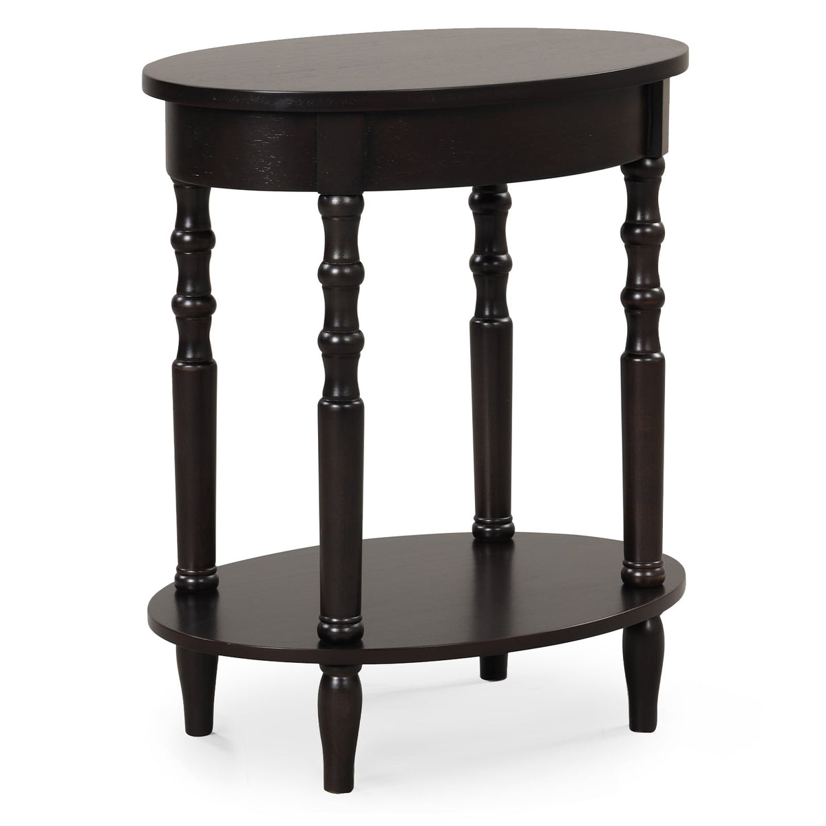 2-Tier Oval Side Table with Storage Shelf and Solid Wood Legs-Espresso-End & Side Tables-DECOROLALA
