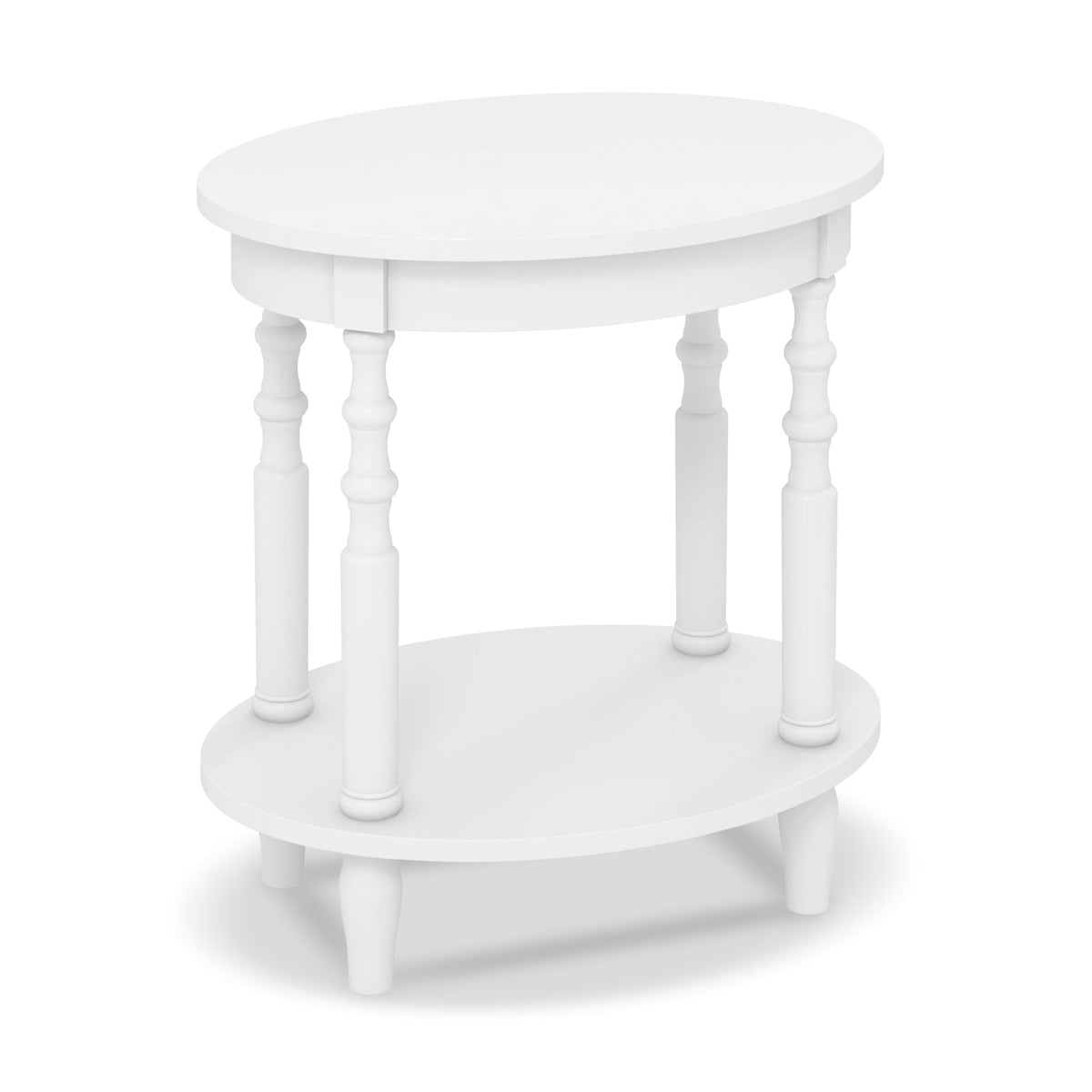 2-Tier Oval Side Table with Storage Shelf and Solid Wood Legs-White-End & Side Tables-DECOROLALA