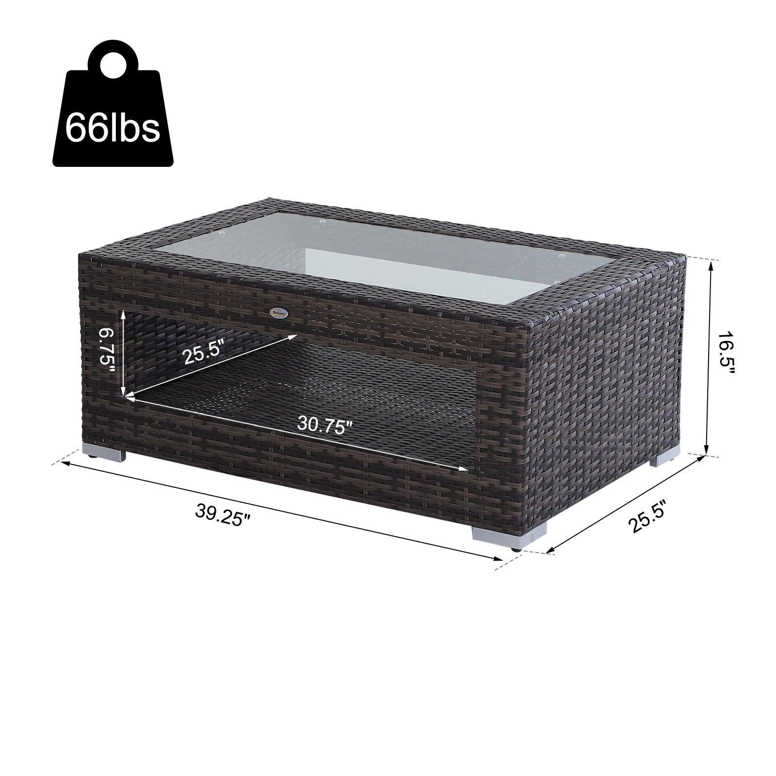 2-Tier Rattan Patio Coffee Table - Grey-DECOROLALA