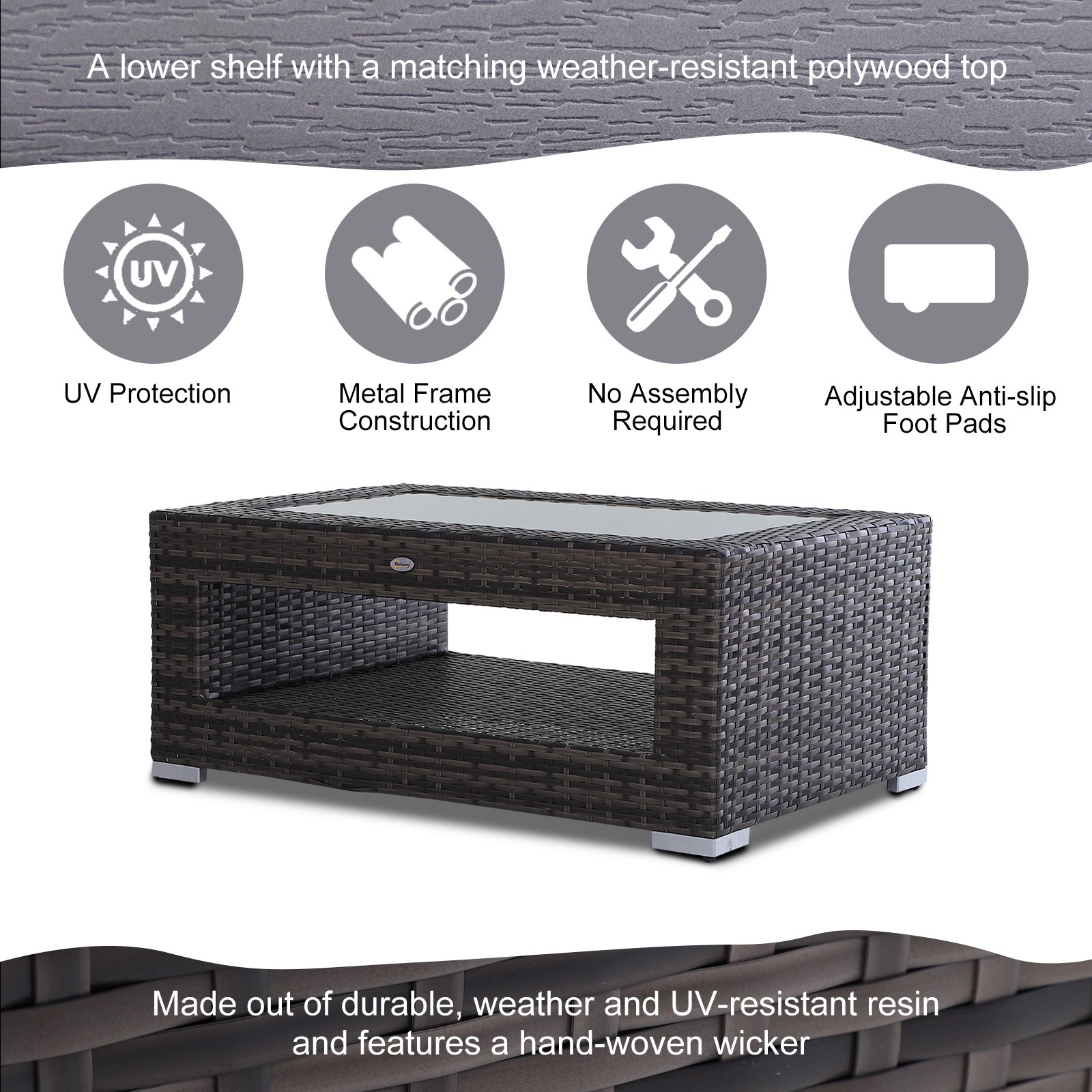 2-Tier Rattan Patio Coffee Table - Grey-DECOROLALA