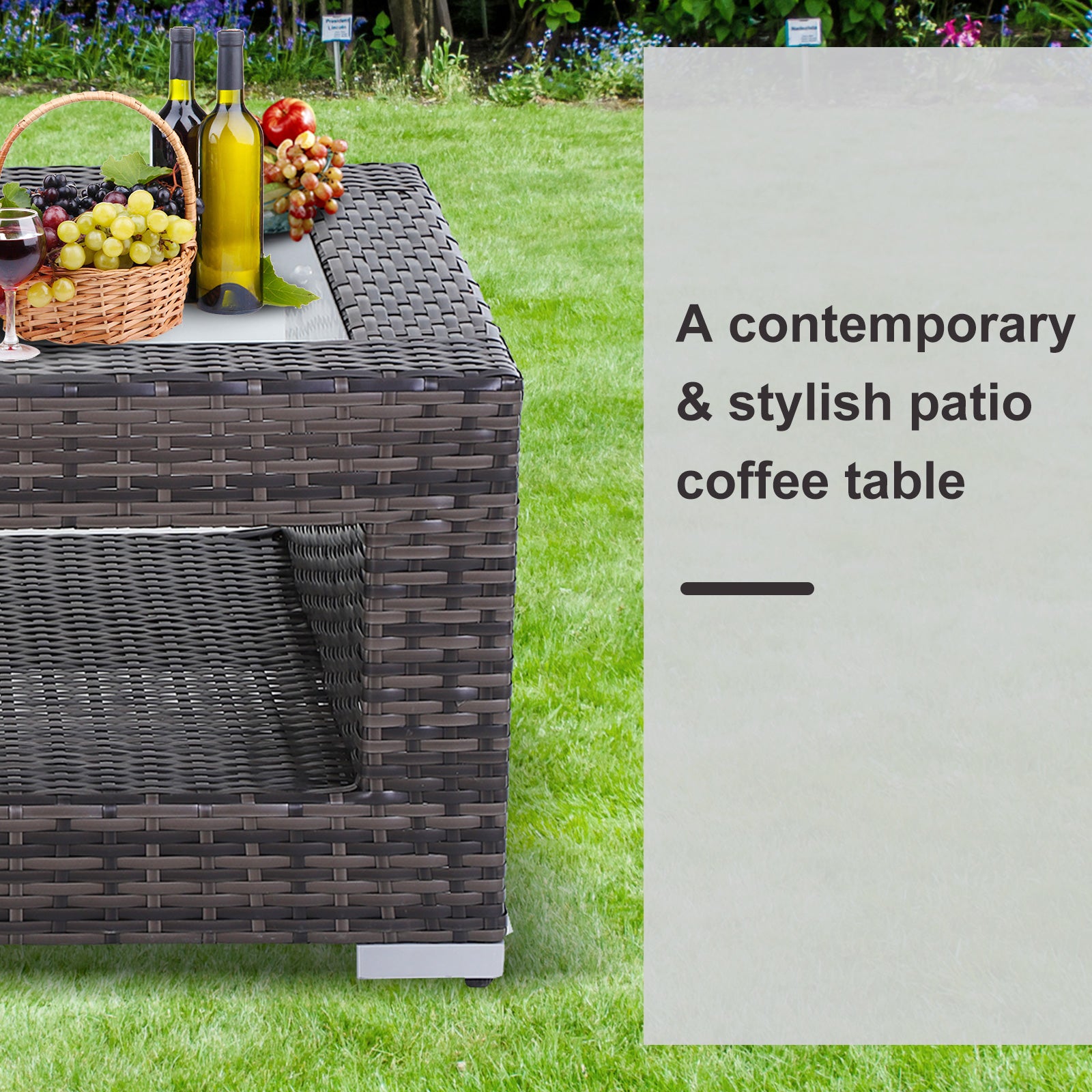 2-Tier Rattan Patio Coffee Table - Grey-DECOROLALA