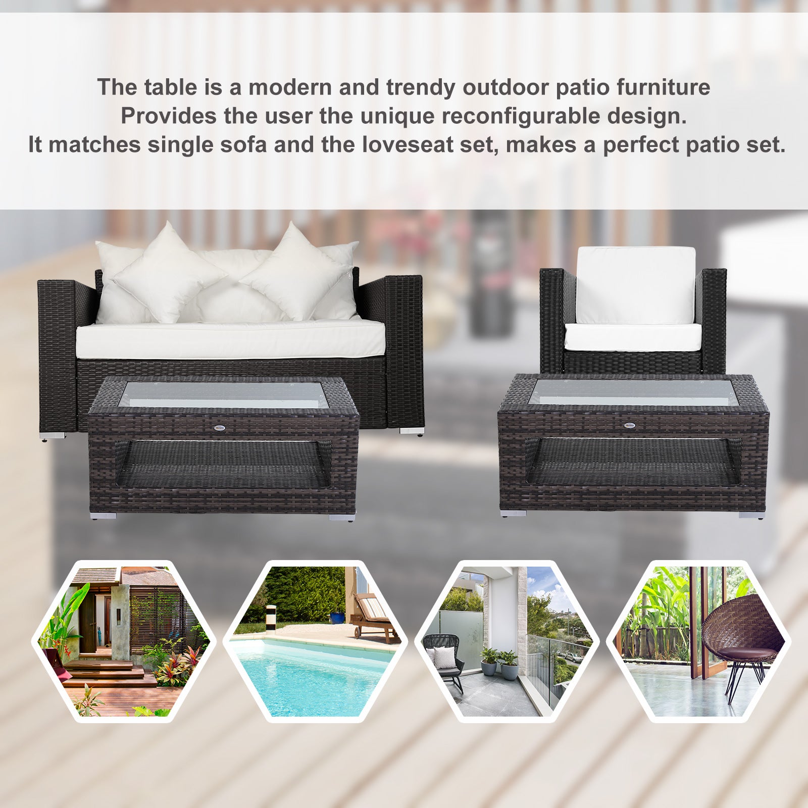 2-Tier Rattan Patio Coffee Table - Grey-DECOROLALA