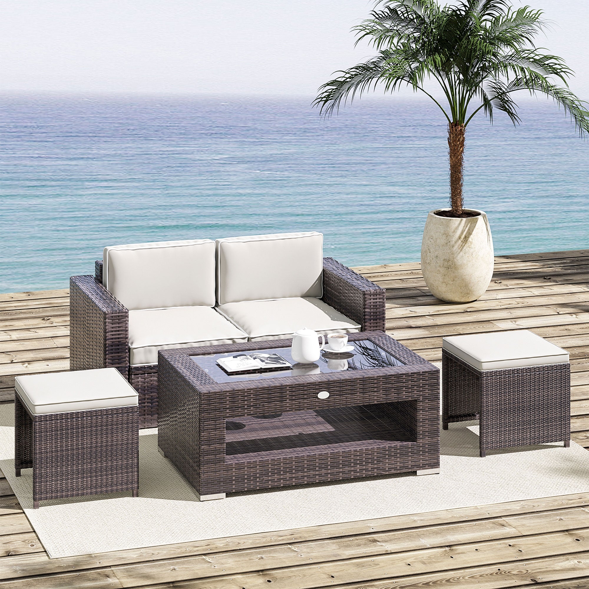 2-Tier Rattan Patio Coffee Table - Grey-DECOROLALA