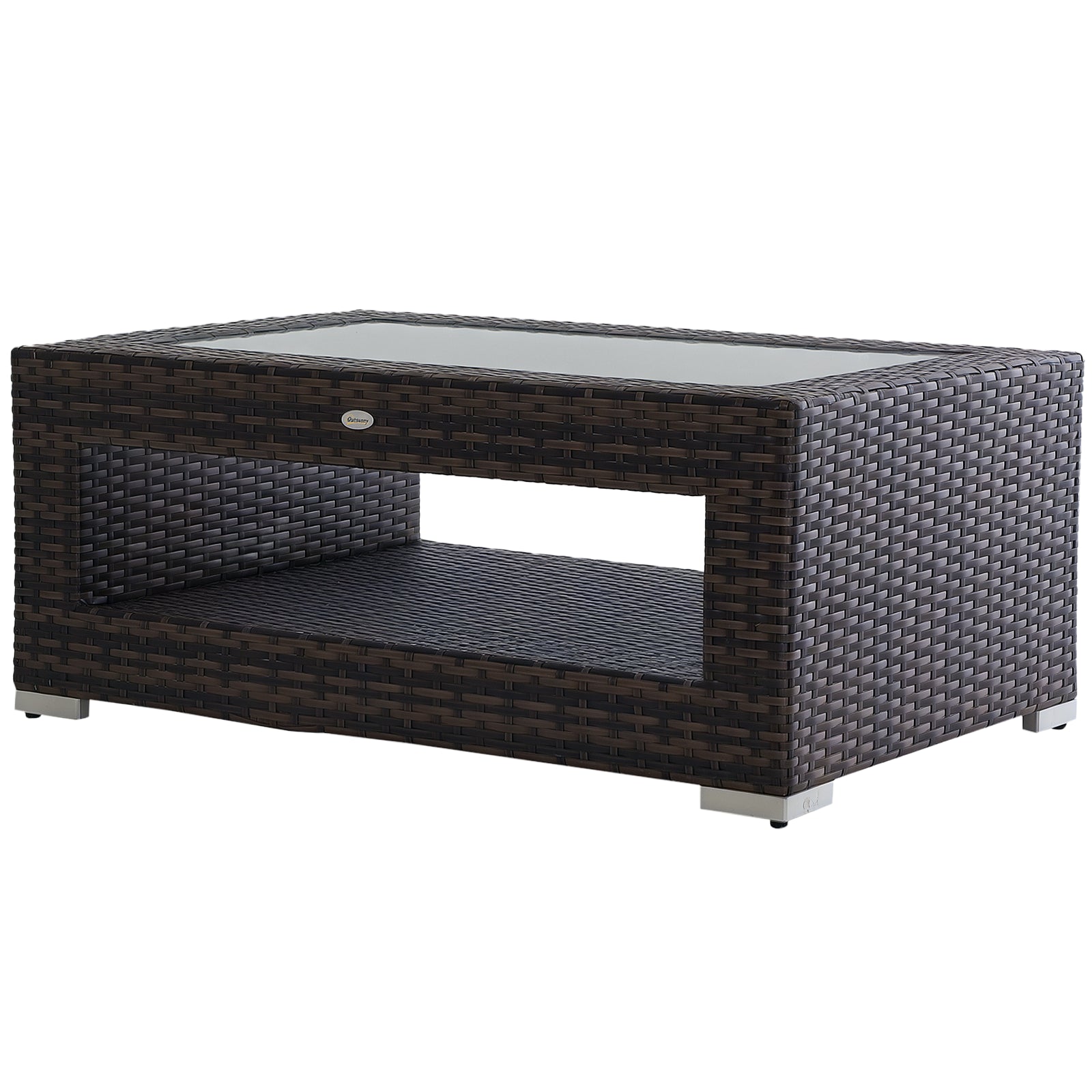 2-Tier Rattan Patio Coffee Table - Grey-DECOROLALA