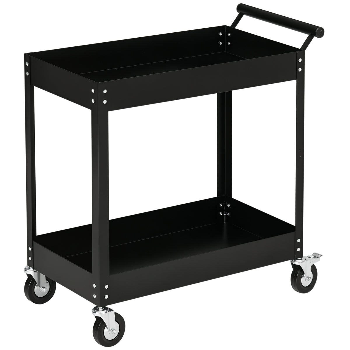 2-Tier Rolling Steel Tool Cart - Black 330lb Capacity-Home Improvement > Tools > Tool Organizers-DECOROLALA