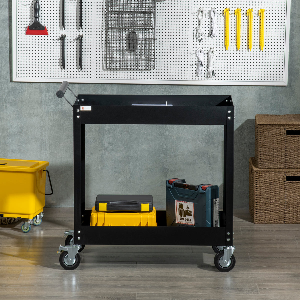 2-Tier Rolling Steel Tool Cart - Black 330lb Capacity-Home Improvement > Tools > Tool Organizers-DECOROLALA