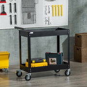 2-Tier Rolling Steel Tool Cart - Black 330lb Capacity-Home Improvement > Tools > Tool Organizers-DECOROLALA