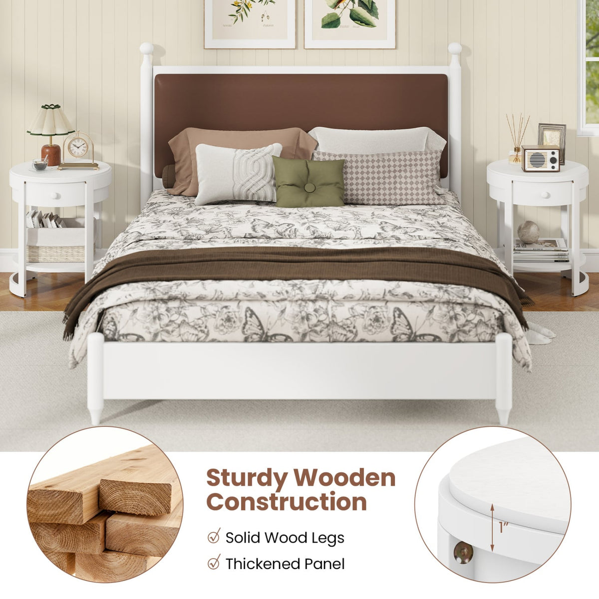2-Tier Round End Table Mid Century Modern Nightstand-White-End & Side Tables-DECOROLALA