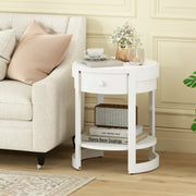 2-Tier Round End Table Mid Century Modern Nightstand-White-End & Side Tables-DECOROLALA