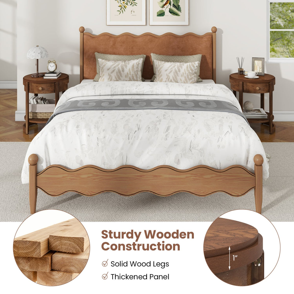 2-Tier Round End Table Mid Century Modern Nightstand with Drawer and Shelf-End & Side Tables-DECOROLALA