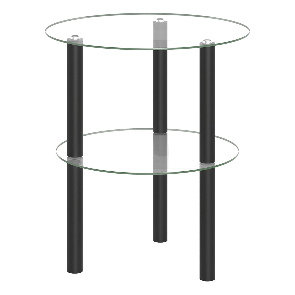 2-Tier Round End Table with Clear Tempered Glass Top and Shelf-Black-End & Side Tables-DECOROLALA