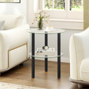 2-Tier Round End Table with Clear Tempered Glass Top and Shelf-Black-End & Side Tables-DECOROLALA