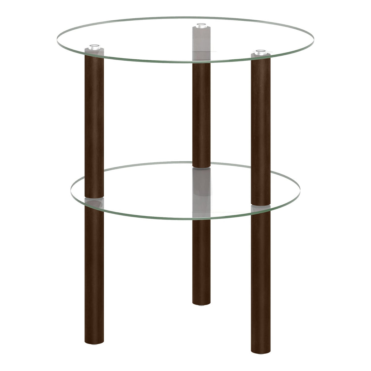 2-Tier Round End Table with Clear Tempered Glass Top and Shelf-Brown-End & Side Tables-DECOROLALA