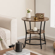 2-Tier Round End Table with Open Storage Shelf and Sturdy Metal Frame-Brown-End & Side Tables-DECOROLALA