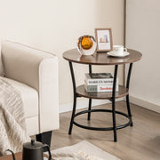 2-Tier Round End Table with Open Storage Shelf and Sturdy Metal Frame-Natural-End & Side Tables-DECOROLALA