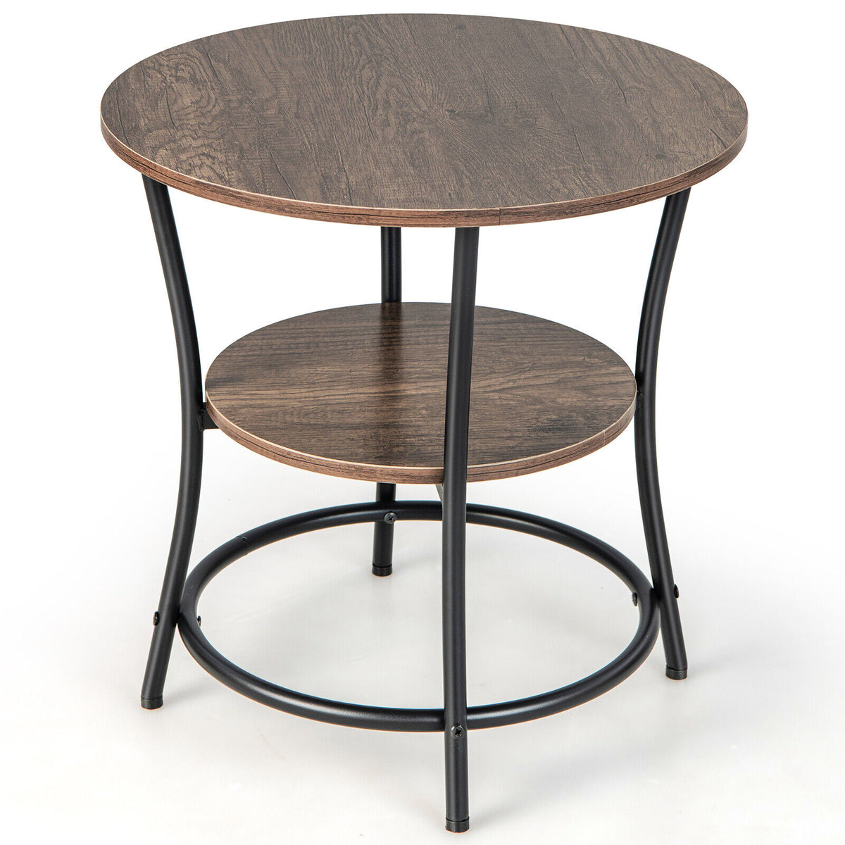 2-Tier Round End Table with Open Storage Shelf and Sturdy Metal Frame-Natural-End & Side Tables-DECOROLALA