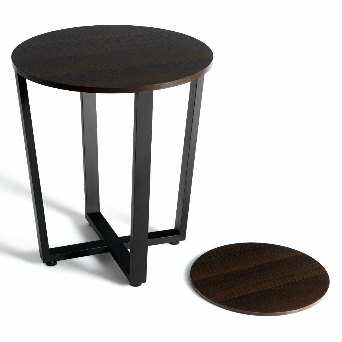 2-Tier Round End Table with Storage Shelf & Metal Frame-Walnut-End & Side Tables-DECOROLALA