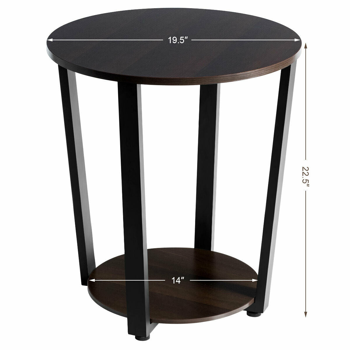 2-Tier Round End Table with Storage Shelf & Metal Frame-Walnut-End & Side Tables-DECOROLALA