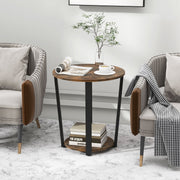 2-Tier Round End Table with Storage Shelf and Metal Frame-Brown-End & Side Tables-DECOROLALA