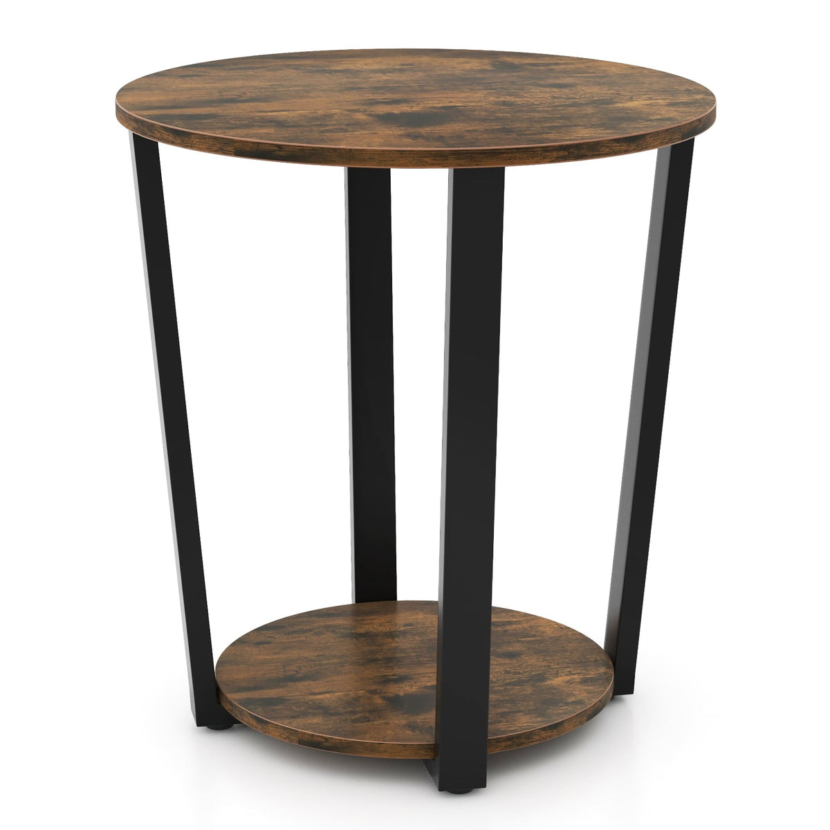 2-Tier Round End Table with Storage Shelf and Metal Frame-Brown-End & Side Tables-DECOROLALA