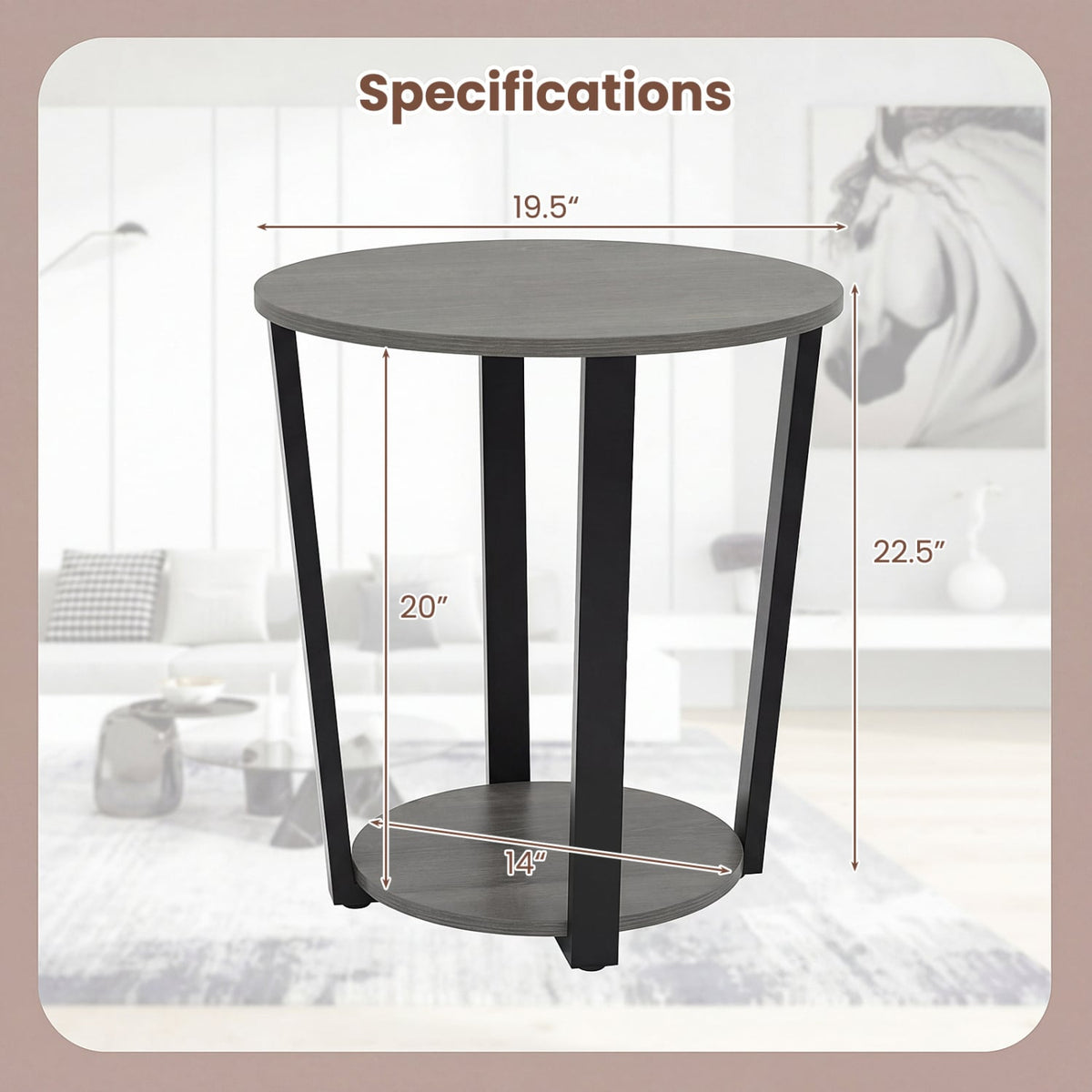 2-Tier Round End Table with Storage Shelf and Metal Frame-Oak-End & Side Tables-DECOROLALA