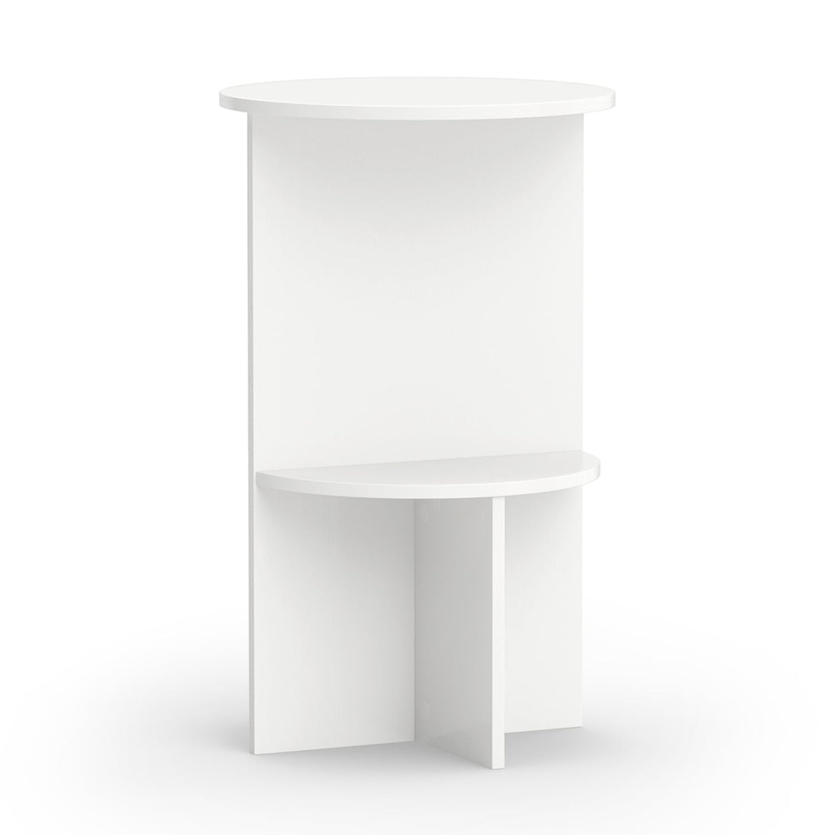 2-Tier Round Side Table with Storage Shelf for Small Space-White-End & Side Tables-DECOROLALA