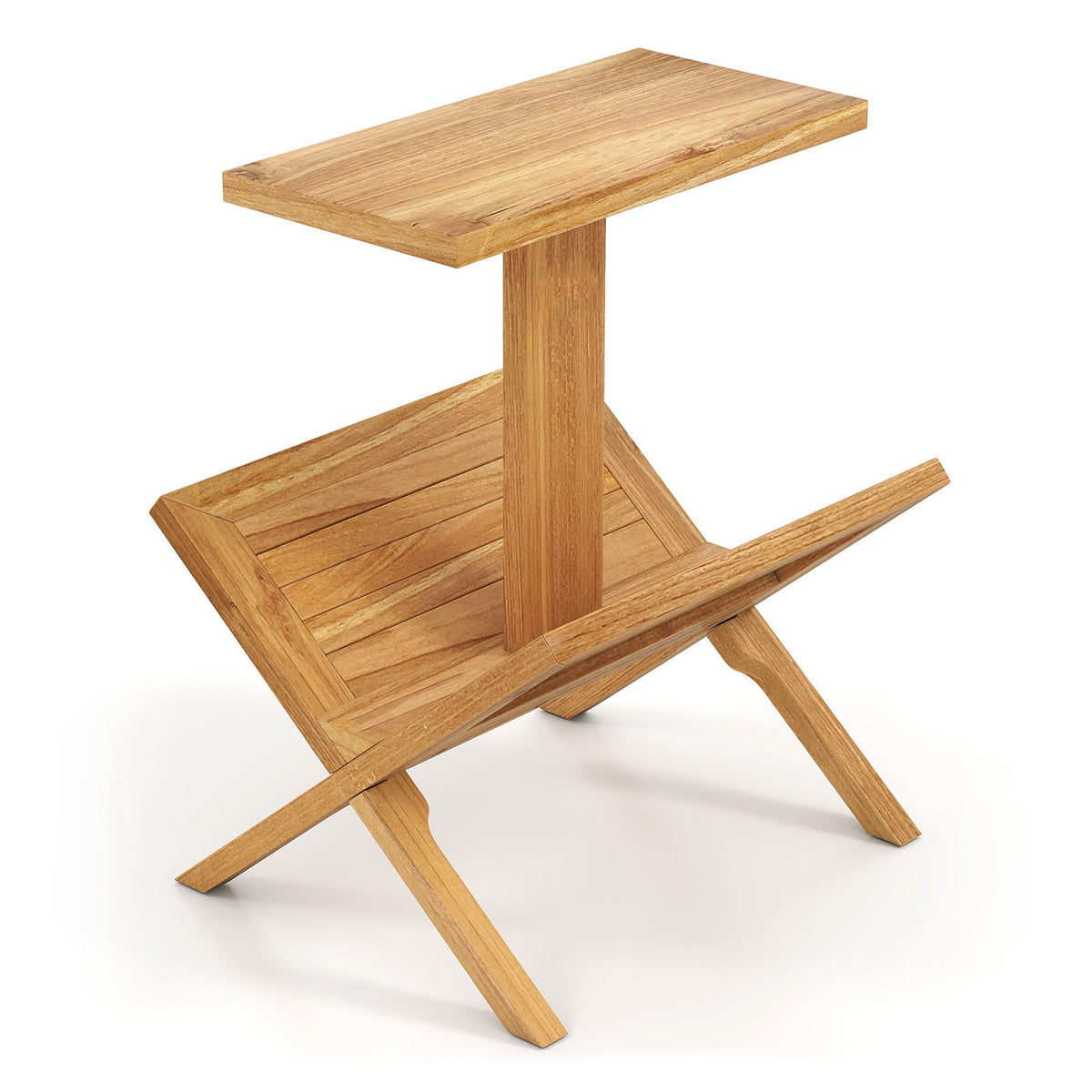 2-Tier Side Table Magazine Rack with Teak Wood Frame-End & Side Tables-DECOROLALA