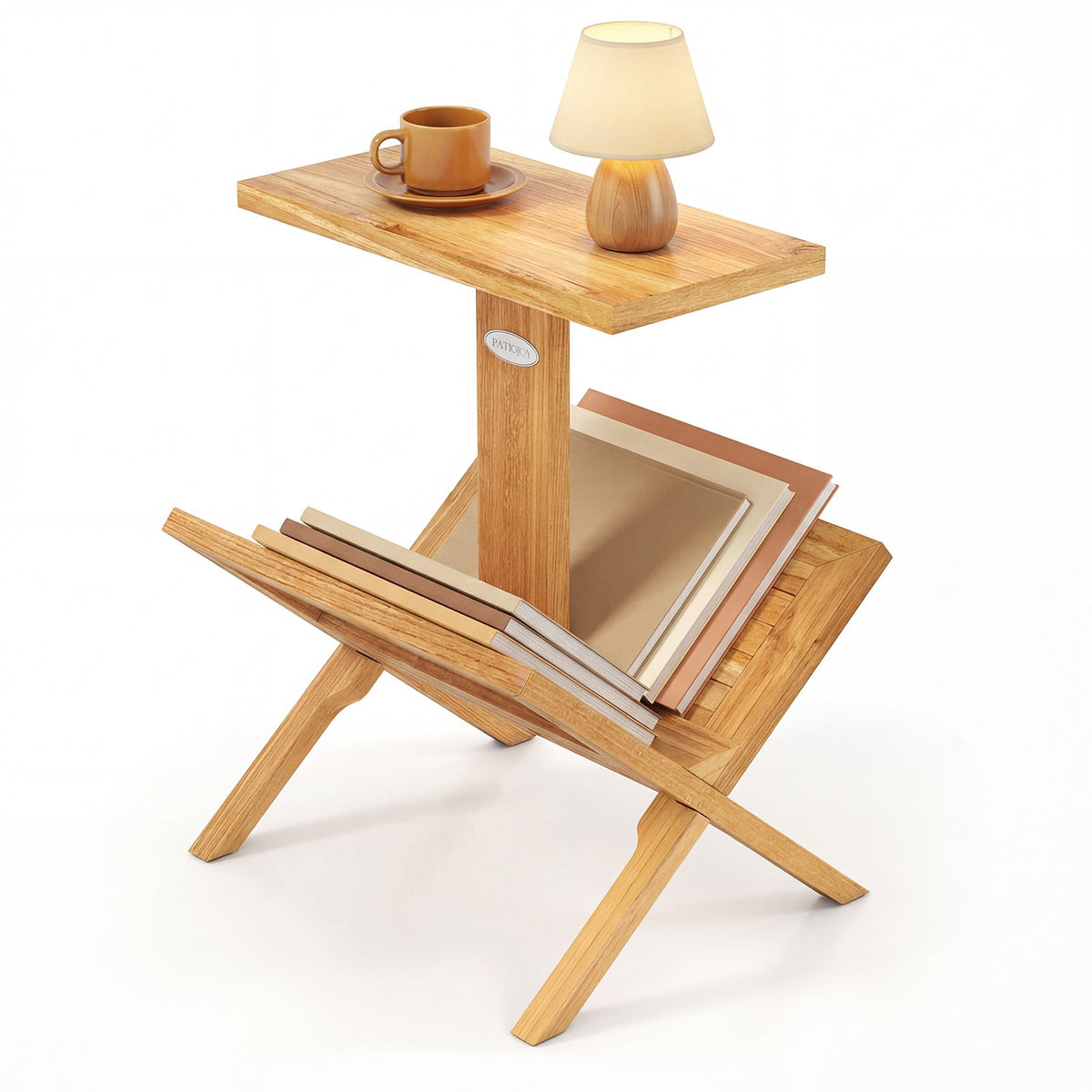 2-Tier Side Table Magazine Rack with Teak Wood Frame-End & Side Tables-DECOROLALA