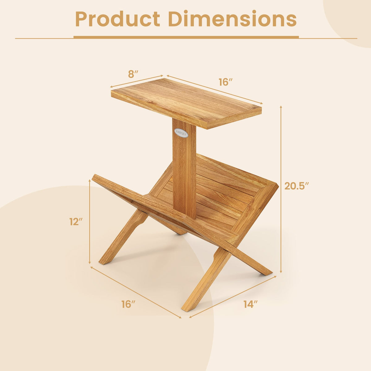 2-Tier Side Table Magazine Rack with Teak Wood Frame-End & Side Tables-DECOROLALA