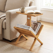 2-Tier Side Table Magazine Rack with Teak Wood Frame-End & Side Tables-DECOROLALA