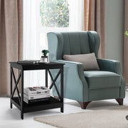 2-Tier Side Table with X-shape Design and 4 Solid Legs-Black-End & Side Tables-DECOROLALA