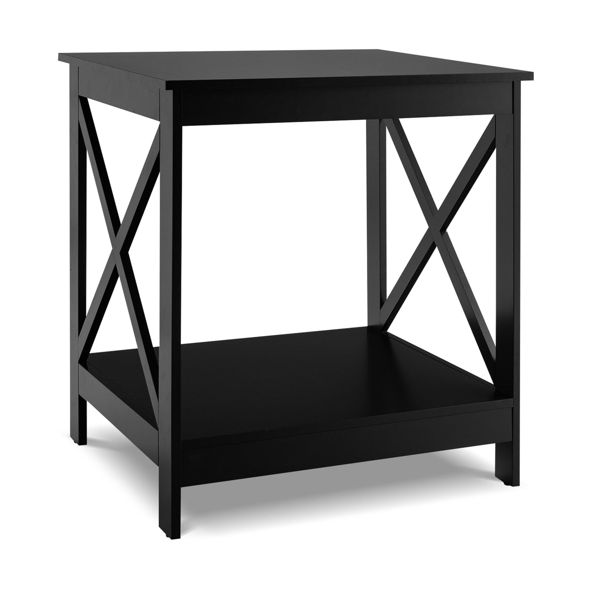 2-Tier Side Table with X-shape Design and 4 Solid Legs-Black-End & Side Tables-DECOROLALA