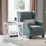 2-Tier Side Table with X-shape Design and 4 Solid Legs-White-End & Side Tables-DECOROLALA