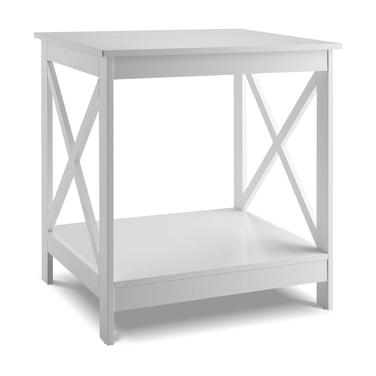 2-Tier Side Table with X-shape Design and 4 Solid Legs-White-End & Side Tables-DECOROLALA