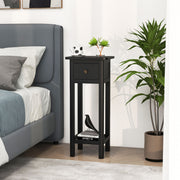 2 Tier Slim Nightstand Bedside Table with Drawer Shelf-Black-Nightstands-DECOROLALA