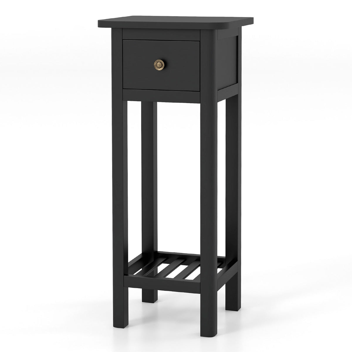 2 Tier Slim Nightstand Bedside Table with Drawer Shelf-Black-Nightstands-DECOROLALA