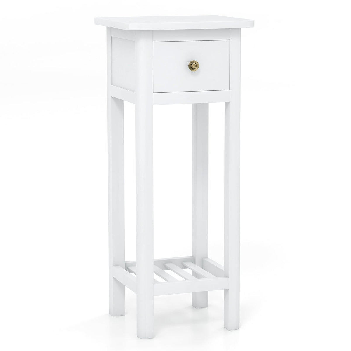 2 Tier Slim Nightstand Bedside Table with Drawer Shelf-White-Nightstands-DECOROLALA