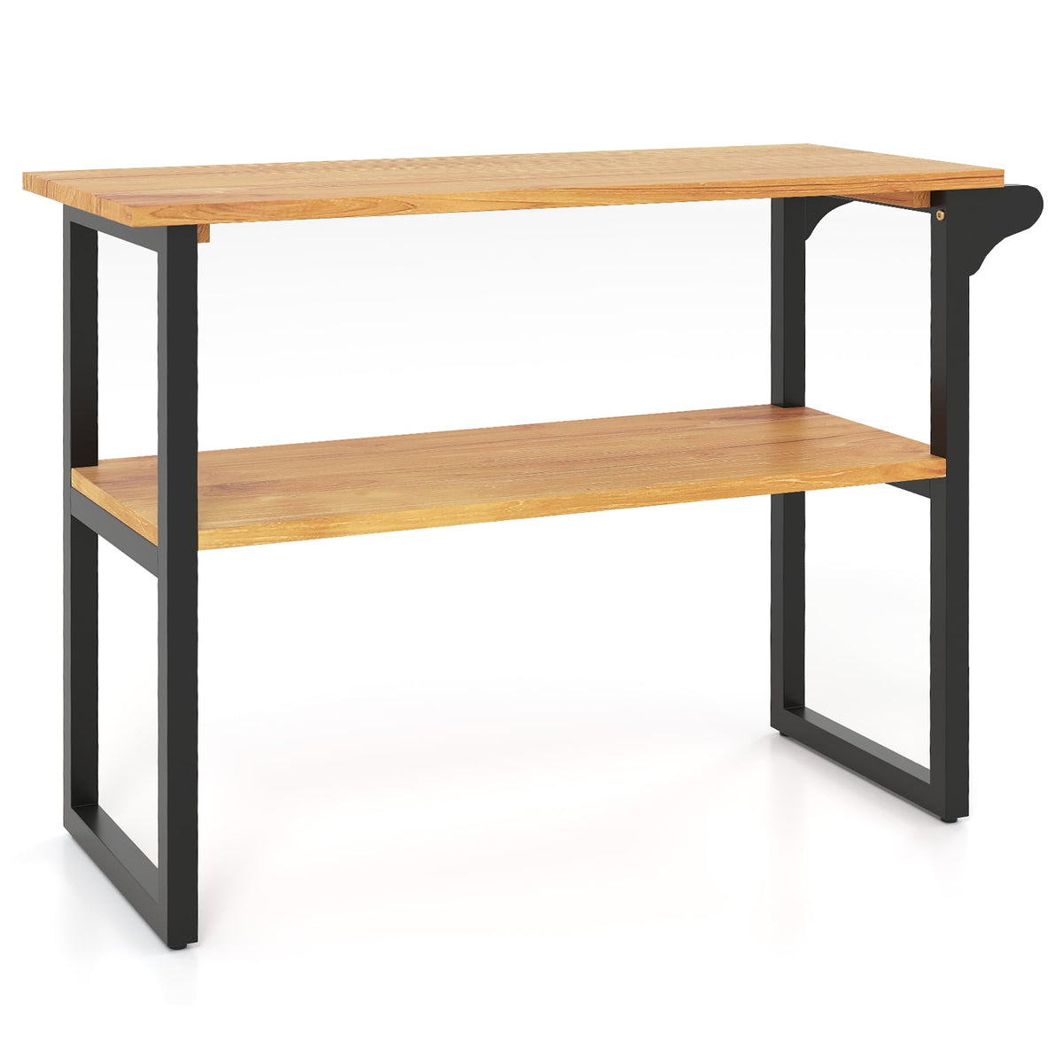 2-Tier Solid Teak Wood Bathroom Shelf with Towel Rack - Natural-Floor Cabinets-DECOROLALA