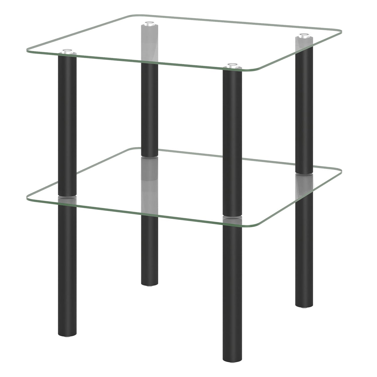 2-Tier Square End Table with Shelf and Clear Tempered Glass Top-Black-End & Side Tables-DECOROLALA