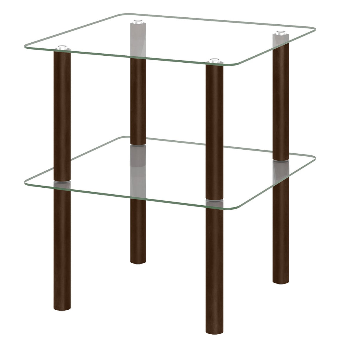 2-Tier Square End Table with Shelf and Clear Tempered Glass Top-Brown-End & Side Tables-DECOROLALA