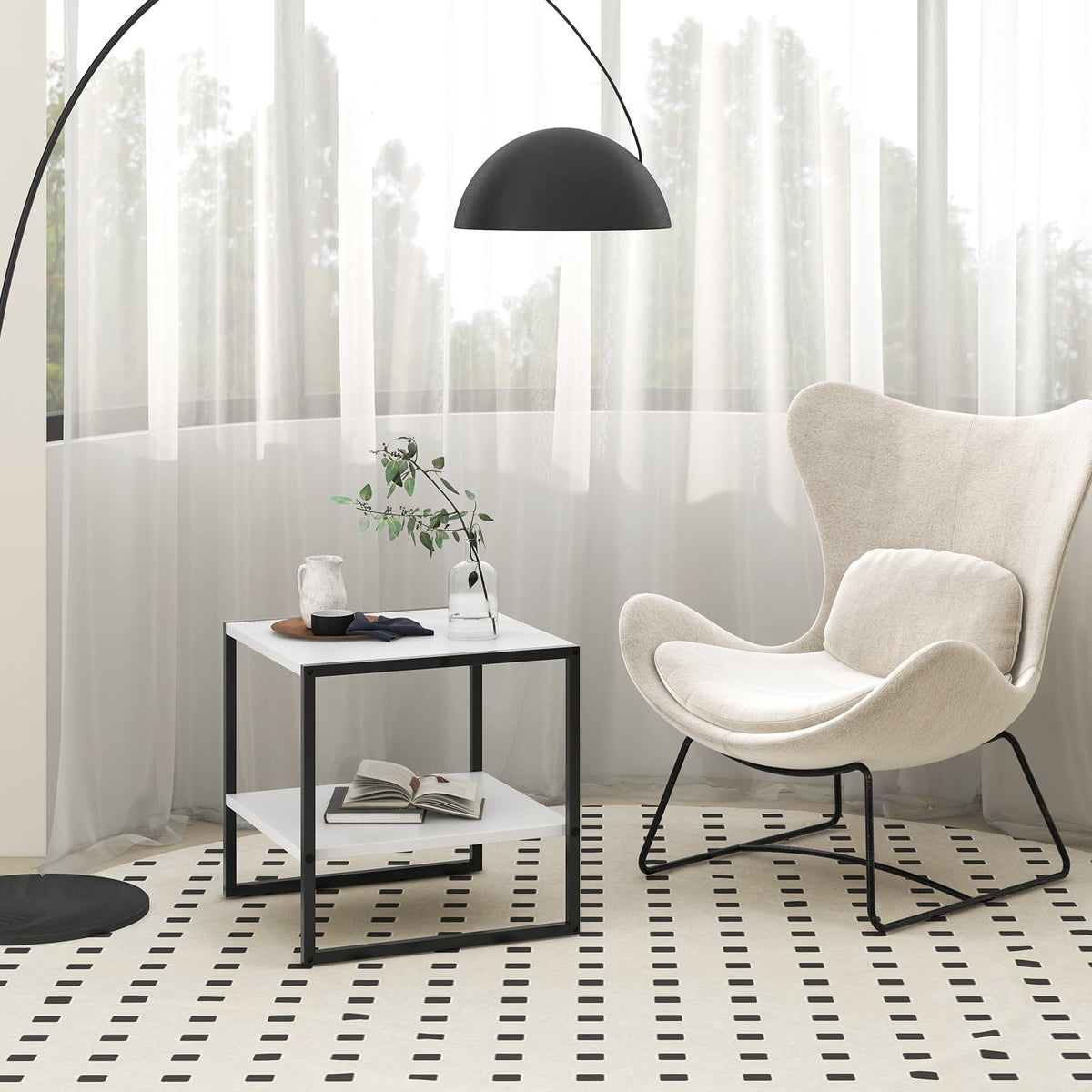 2-Tier Square End Table with Storage Shelf Reversible Design-White-End & Side Tables-DECOROLALA