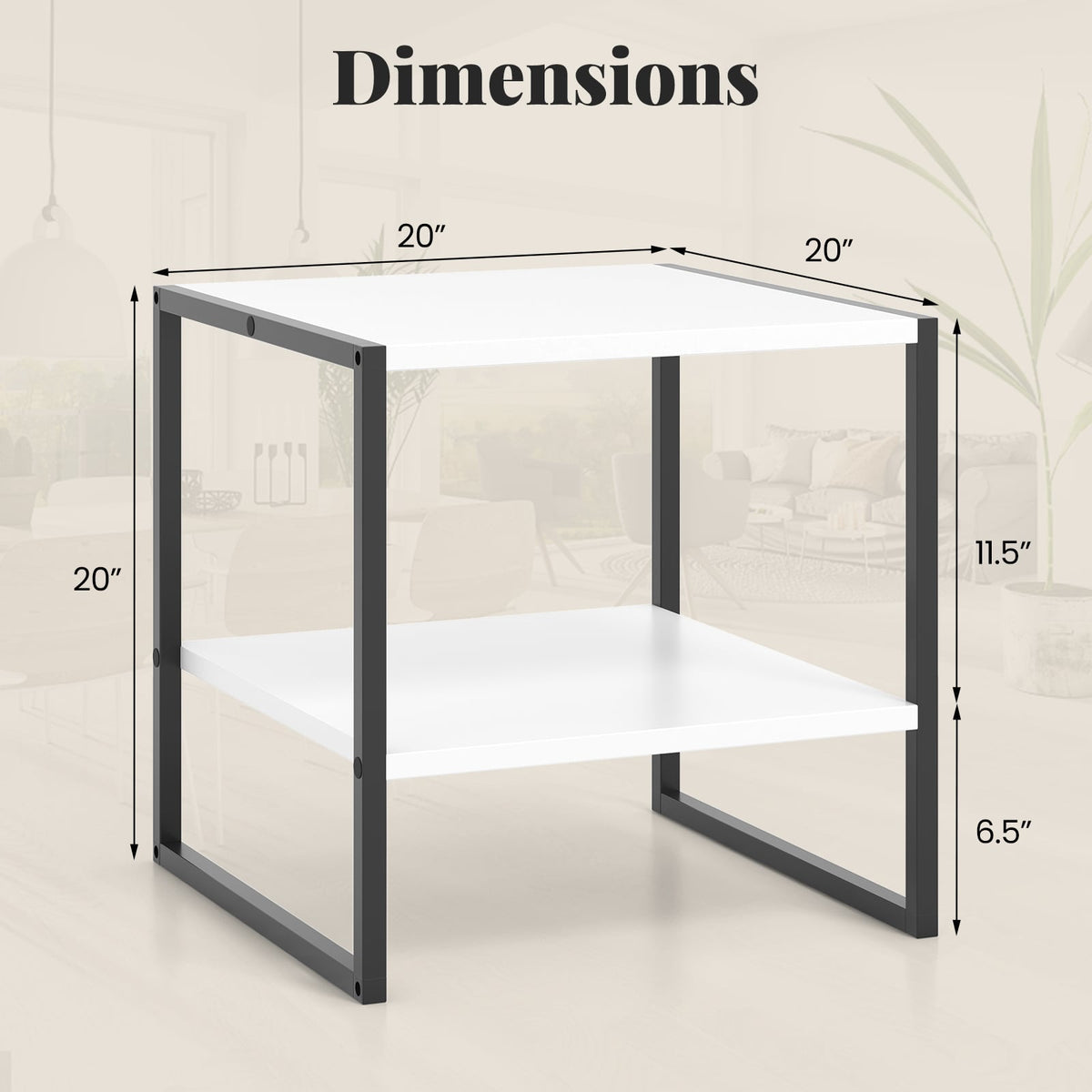 2-Tier Square End Table with Storage Shelf Reversible Design-White-End & Side Tables-DECOROLALA